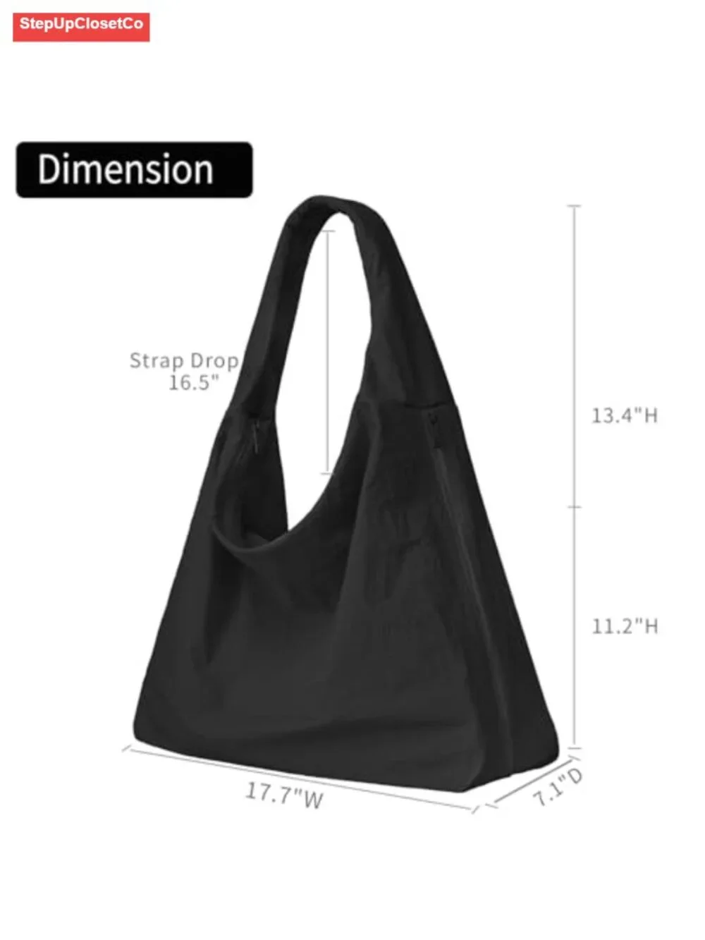 Nylon Crescent Hobo Shoulder Bag Large Tote with Side Pockets Daily Travel